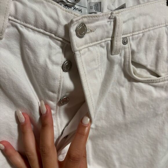 & Other Stories White Denim Button Fly Shorts- Size 8 - Picture 3 of 11